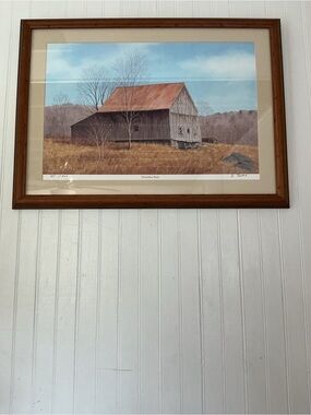 Framed Barn Landscape Print with Rust Roof